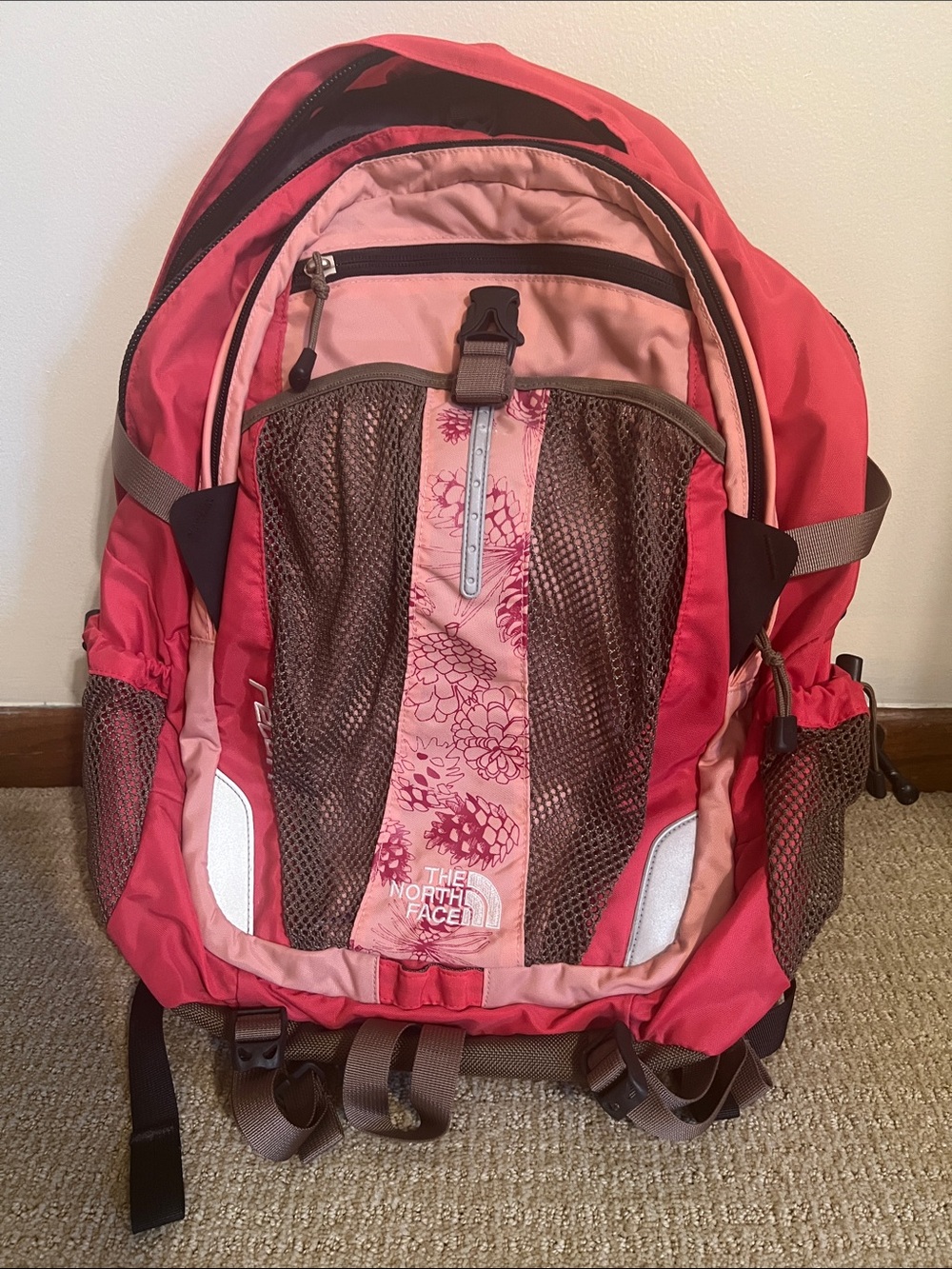 The North Face Pink Floral coral Backpack